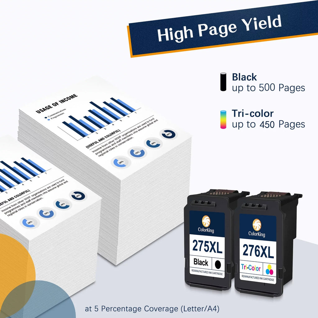 275XL 276XL Ink Cartridge Replacement for  PG-275 CL-276 275 276 Combo XL suitable with  PIXMA TS3520 TS3522 TS3500 TR4720 TR4722 TR4700 Printer(2 Black, 1 Color)