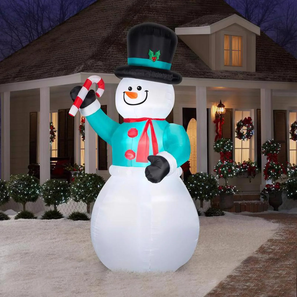 Inflatable. Gemmy LED Snowman with Candycane 12 ft