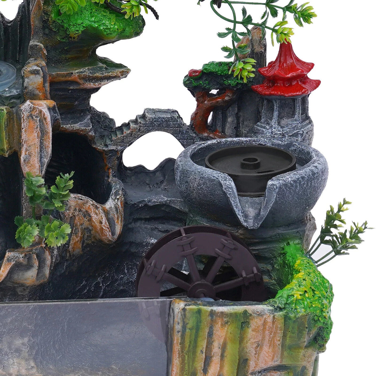 Miumaeov Desktop Simulation Rockery Fountain Ornament Small Waterfall Landscape Countertop Decoration Fish Tank with Led Light Atomizing Humidifier Effect for Office Home Bedroom