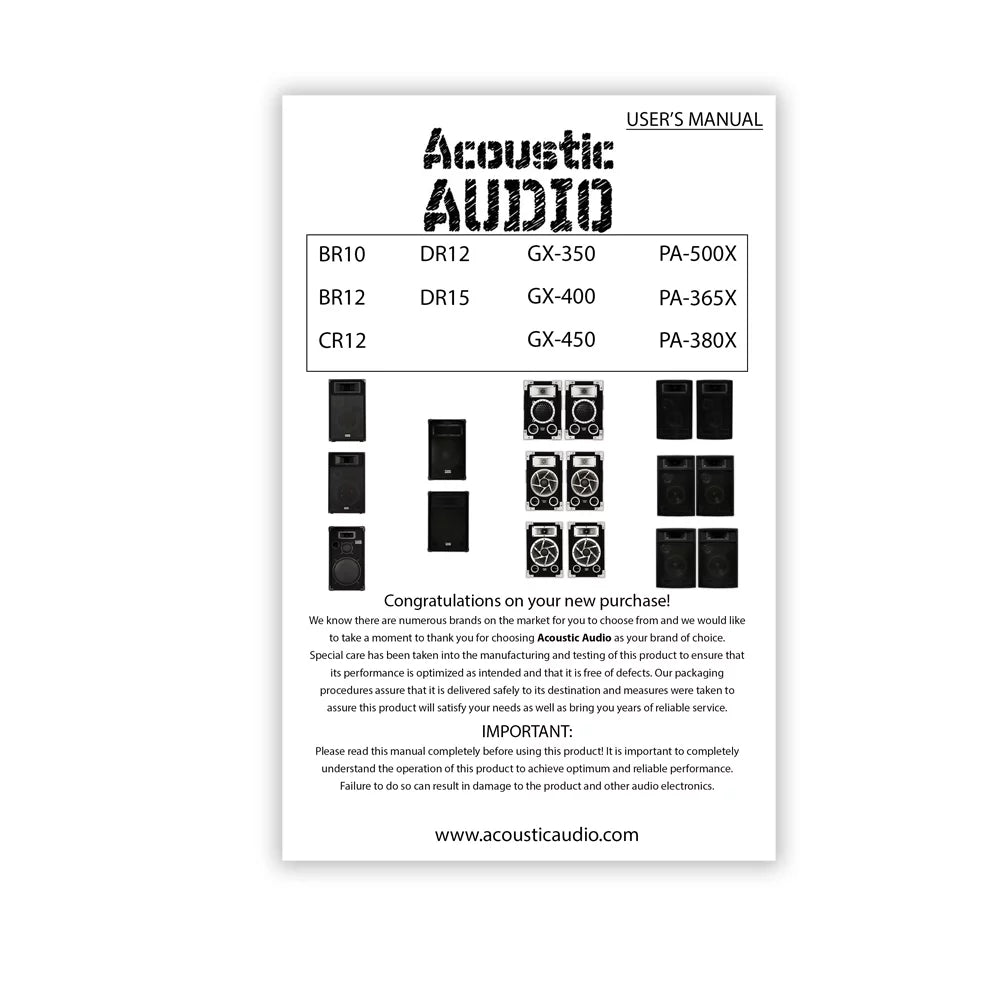 Acoustic Audio CR12 Passive 12" DJ Speaker Pair 3 Way PA Karaoke Band Speakers