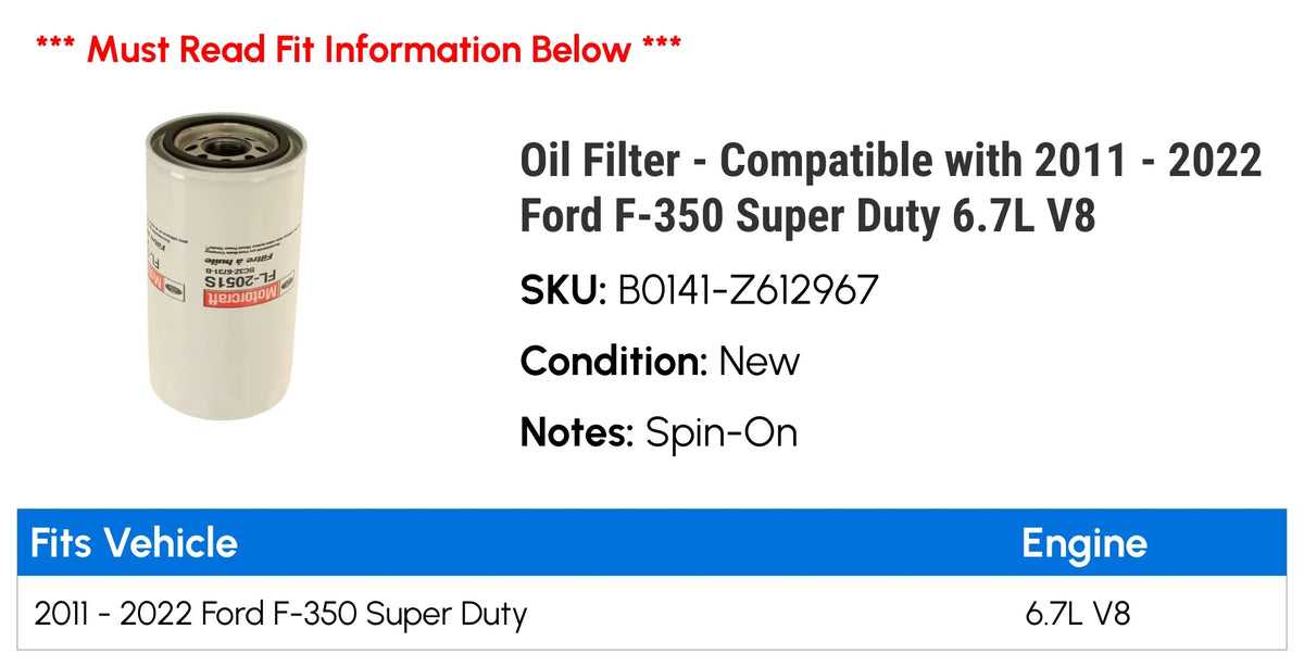 Filter - suitable with 2011 - 2022  F-350 Super Duty 6.7L V8 2012 2013 2014 2015 2016 2017 2018 2019 2020 2021