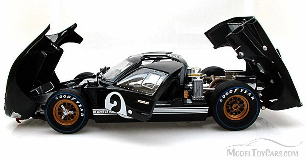 1966  GT-40 MK II #2, Black w/ Silver Stripes - Shelby  SC408 - 1/18 Scale Diecast Model Toy Car