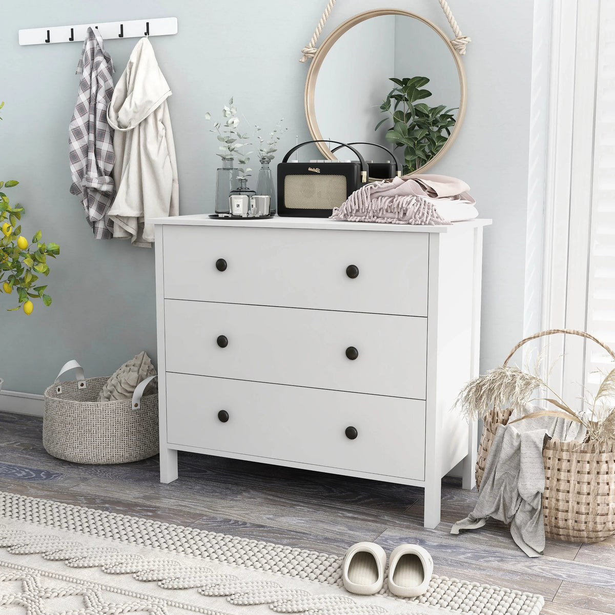 Denhour DH BASIC Transitional 34-inch Wide 3-Drawer Neutral Youth Dresser by  White Marble