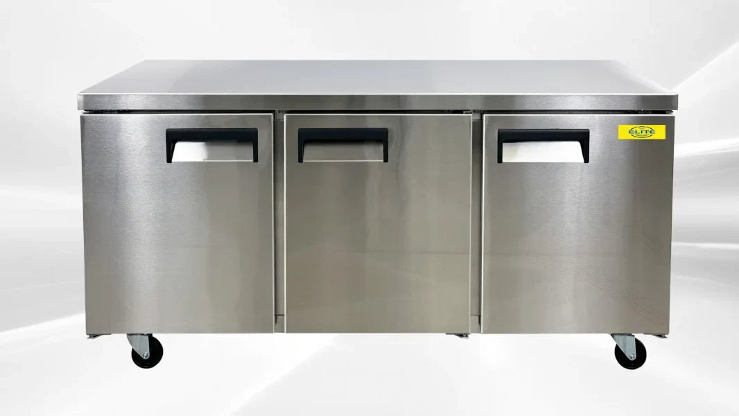 ft.. 72 ins Commercial Three Door Undercounter Stainless Steel Refrigerator 15.5 Cu