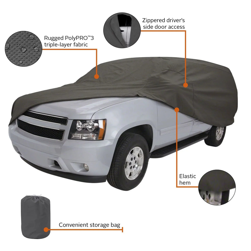 Classic Accessories OverDrive PolyPRO™ 3 Heavy-Duty Car wrap - Compact SUV or Truck protector, Up to 187"L, Charcoal
