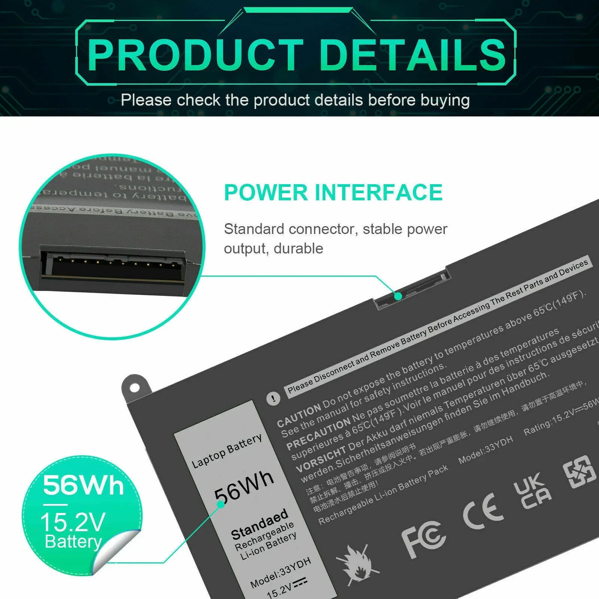 FOR  INSPIRON - 7773 7577 7778 56WH LAPTOP BATTERY 56WH J9NH2 33YDH