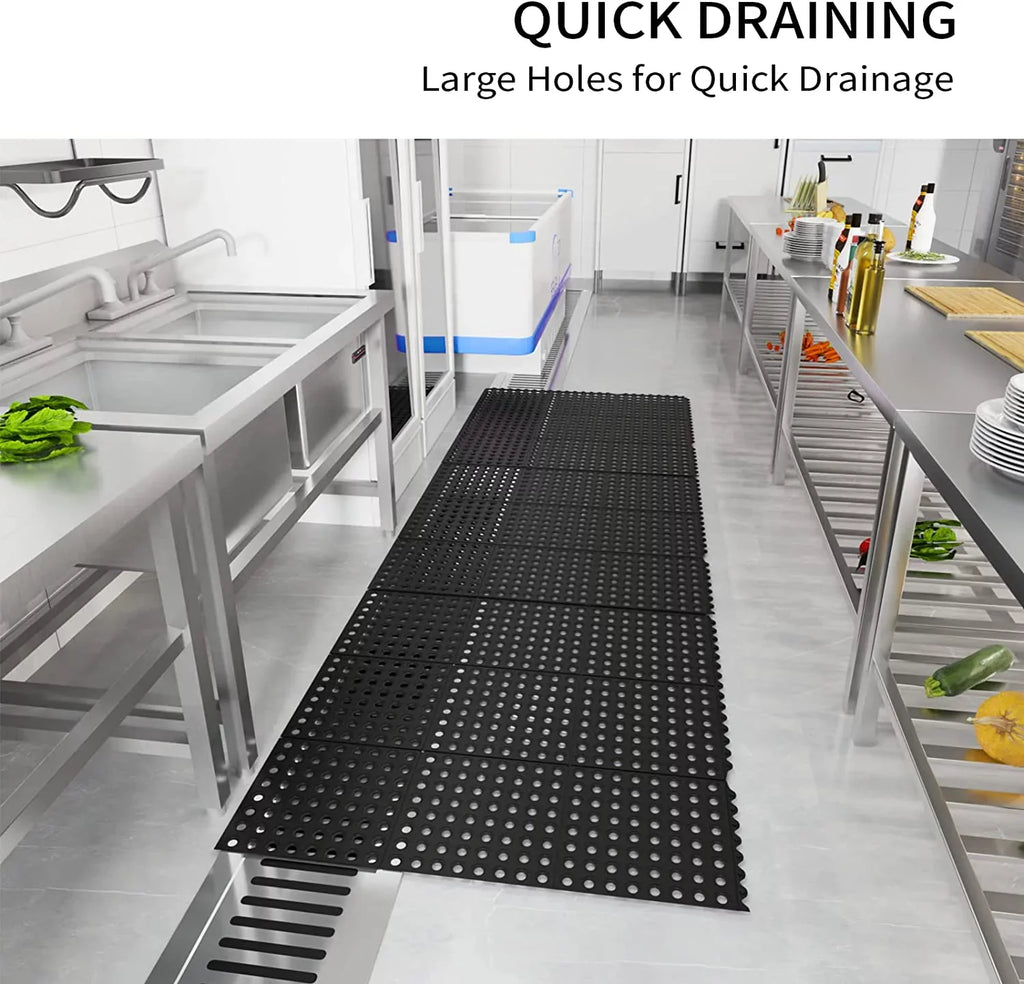 2-Pack Interlocking Rubber Floor Mat for Restaurant Kitchen Bar Garage Anti Fatigue Flooring, Non-Slip Outdoor Shower Pool Drainage Mat. ROVSUN 36 x 36 in