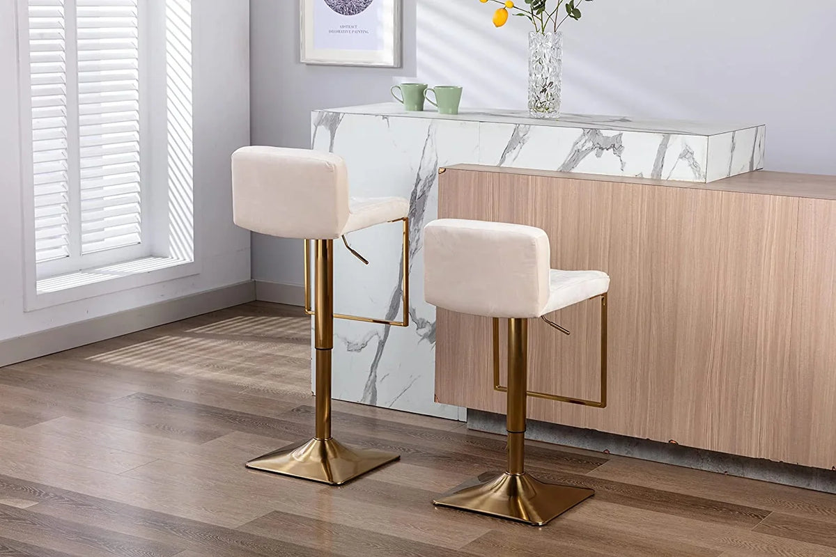TJUNBOLIFE Velvet  Stools  Modern Swivel Counter Height Barstools  Height Adjustable Kitchen Stools for Island  Chairs Island Stools Chair Gold sillas para barra de cocina (Ivory  Set of