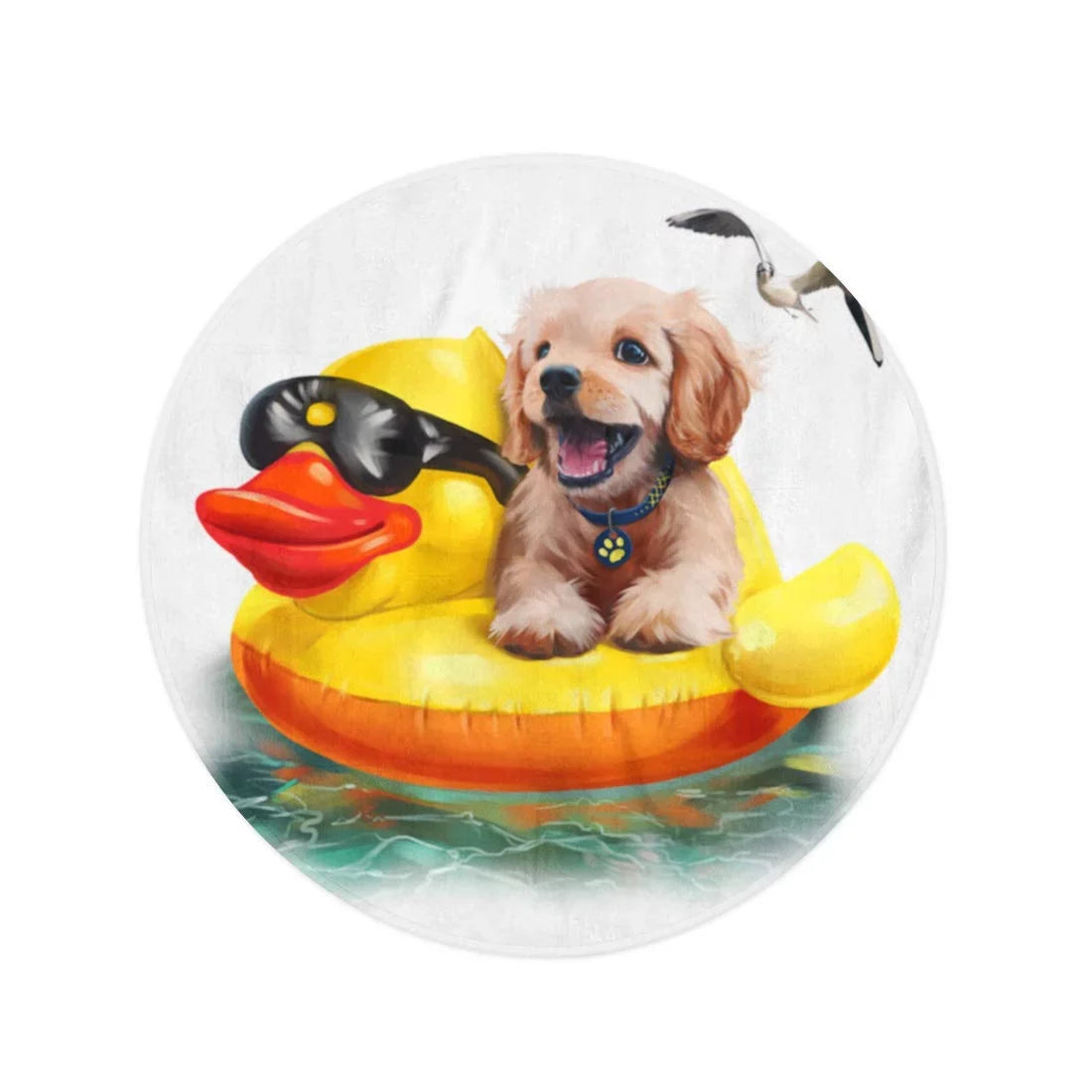 SIDONKU 60 inch Round Beach Towel Blanket Beach Puppy Floats on Inflatable Duck Watercolor Drawing Labrador Travel Circle Circular Towels Mat Tapestry Beach Throw