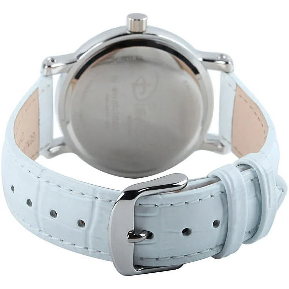 Women's Shinny Silver Vintage Articulating Alloy Case Watch, White Leather Strap
