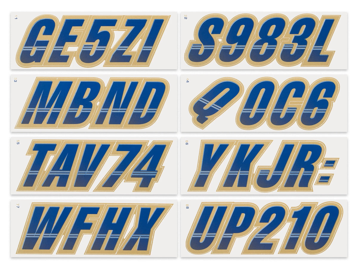 STIFFIE Techtron Navy/Gold 3" Alpha-Numeric Identification Custom Kit Registration Numbers & Letters Marine Stickers Decals for Boats & Personal Watercraft PWC