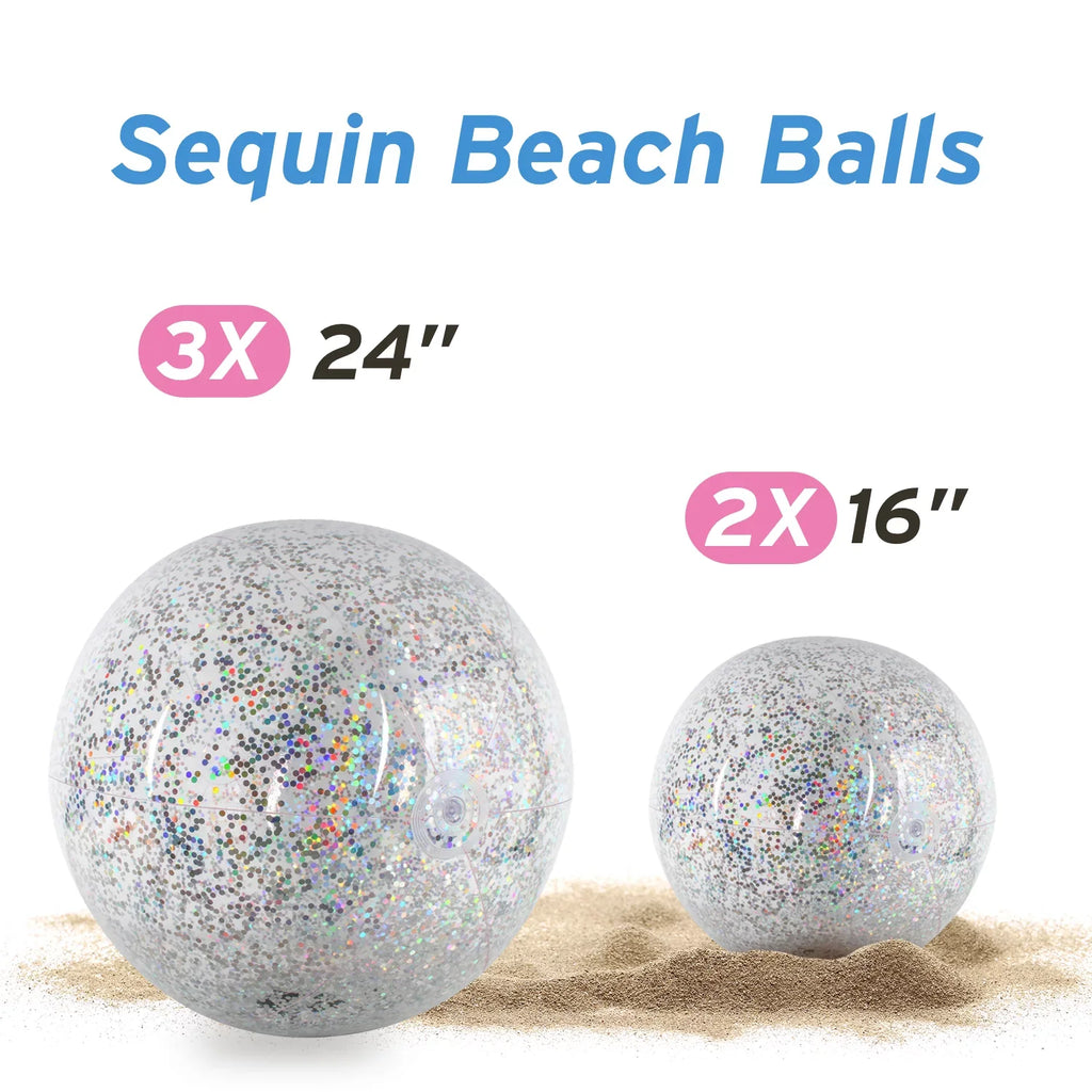Lina Inflatable Beach Ball Pool Accessory Glitter Confetti 16 & 24 Inch Outdoor Beach Theme liquid Sand Toy Beach Party Decoration, Pool Party Supplies Beach Balls -Set of 5 |