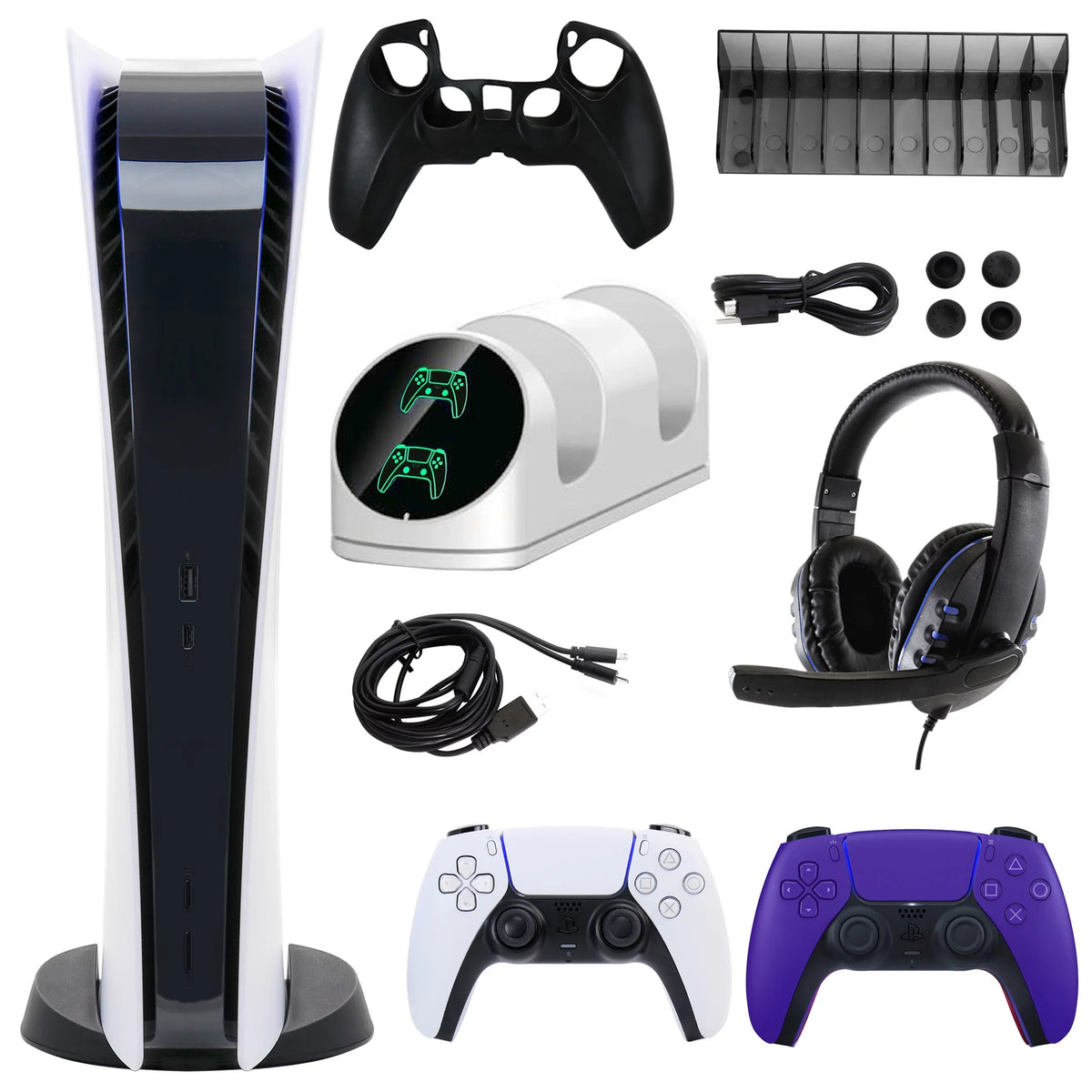 PlayStation 5 Digital Console with Extra Purple Dualsense Controller and Accessories Kit (PS5, PlayStation Digital Version)