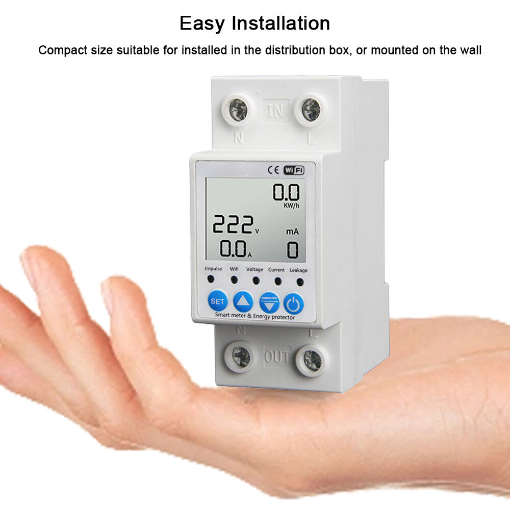 Tuya WiFi Intelligent Leakage Protecting Switch Current Voltage Monitoring Circuit Breaker Timer Function Power Meter matching with Amazon Alexa and Google home for Voice Control