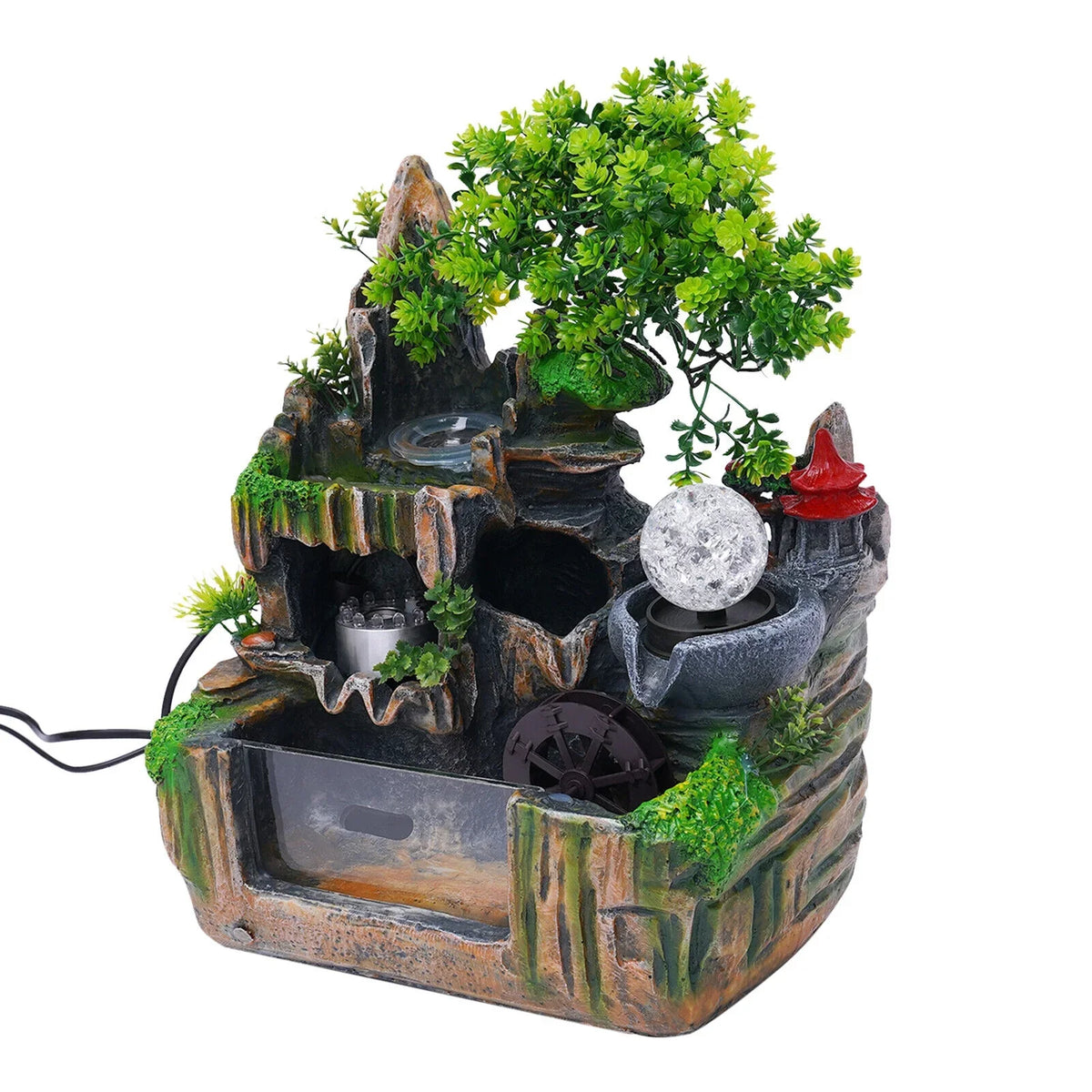Miumaeov Desktop Simulation Rockery Fountain Ornament Small Waterfall Landscape Countertop Decoration Fish Tank with Led Light Atomizing Humidifier Effect for Office Home Bedroom