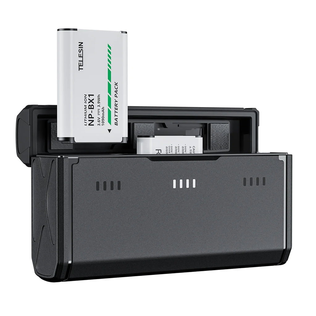Dcenta Charging Case with TELESIN CMR-001 2pcs NP-BX1 Batteries + 3-Slot Battery: suitable with  ZV-1/ RX100M6/ H400/ WX350/ RX100/ HX50/ HDR-PJ410/ FDR-X3000R/ HDR-CX405/ FDR-