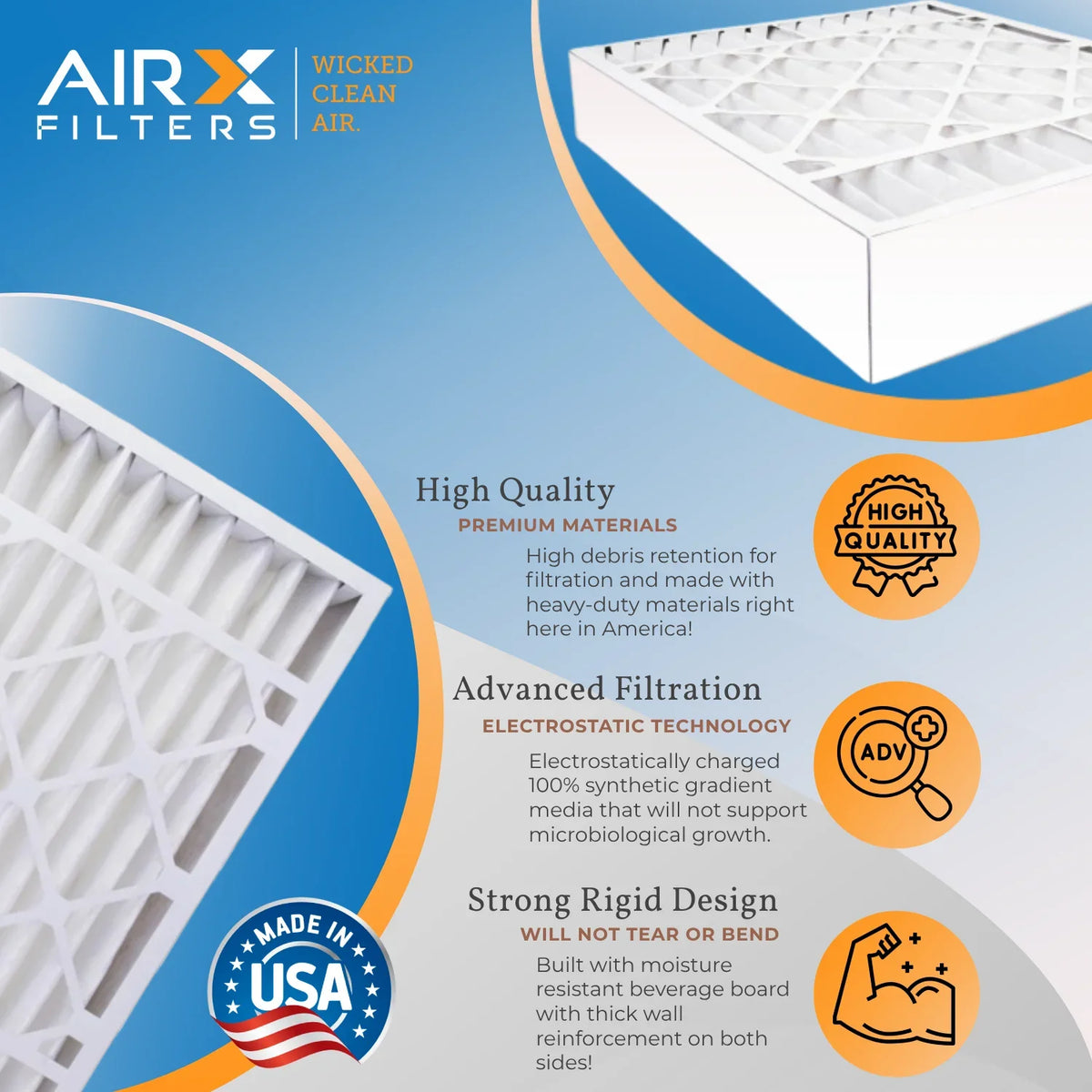 20x25x5 Air Filter MERV 13 Comparable to MPR 1500 - 2200 & FPR 9 matching with Honeywell FC100A1037 Premium USA Made 20x25x5 Furnace Filter 1 Single Filter by AIRX FILTERS WICKED CLEAN AIR.