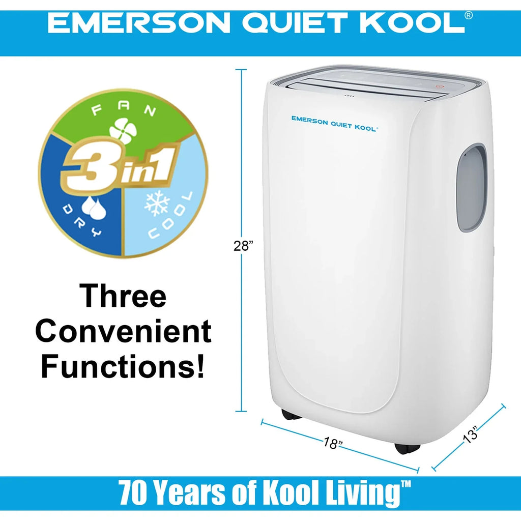 Ft.. Emerson Quiet Kool SMART Portable Air Conditioner with Remote, Wi-Fi, and Voice Control for Rooms up to 300-Sq