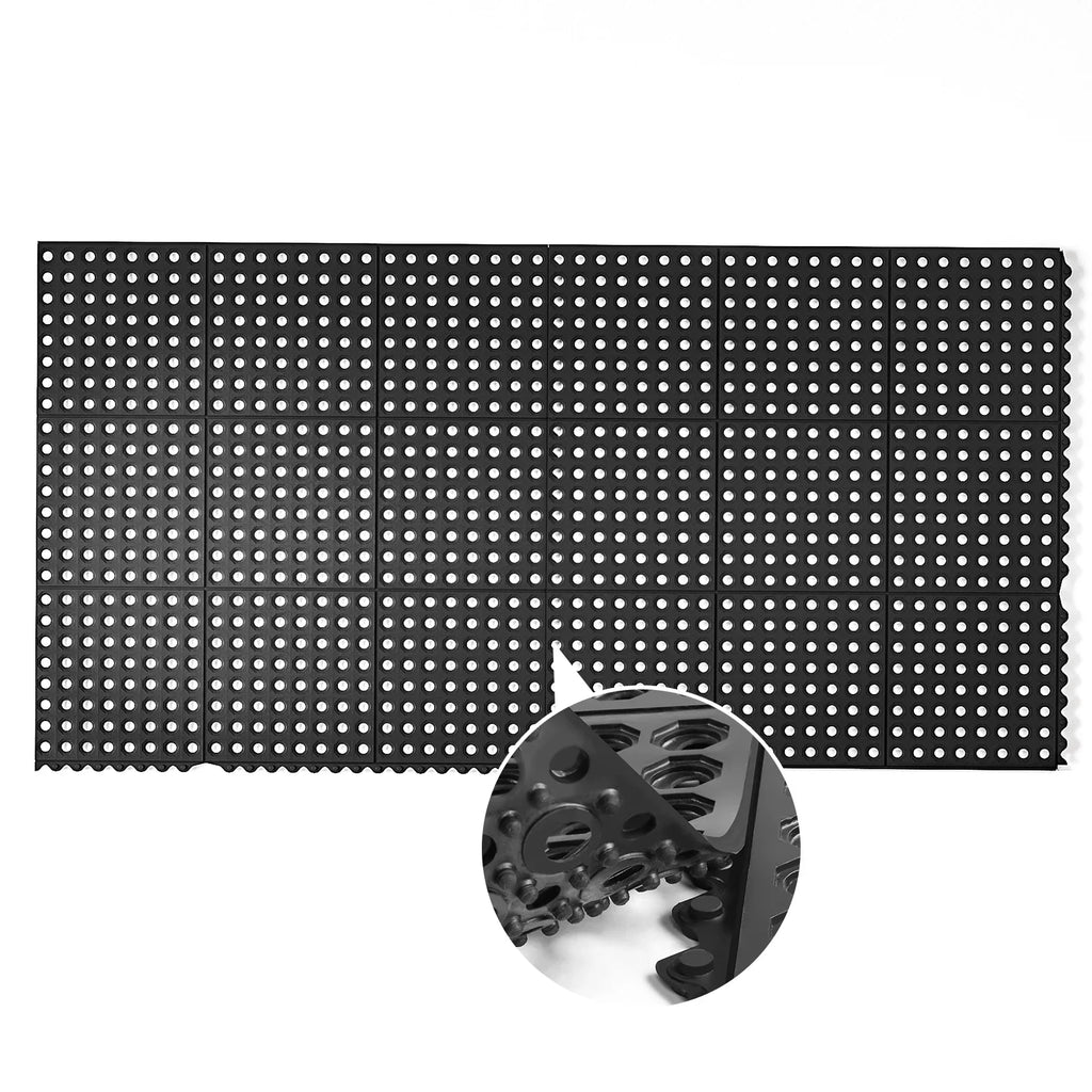 2-Pack Interlocking Rubber Floor Mat for Restaurant Kitchen Bar Garage Anti Fatigue Flooring, Non-Slip Outdoor Shower Pool Drainage Mat. ROVSUN 36 x 36 in