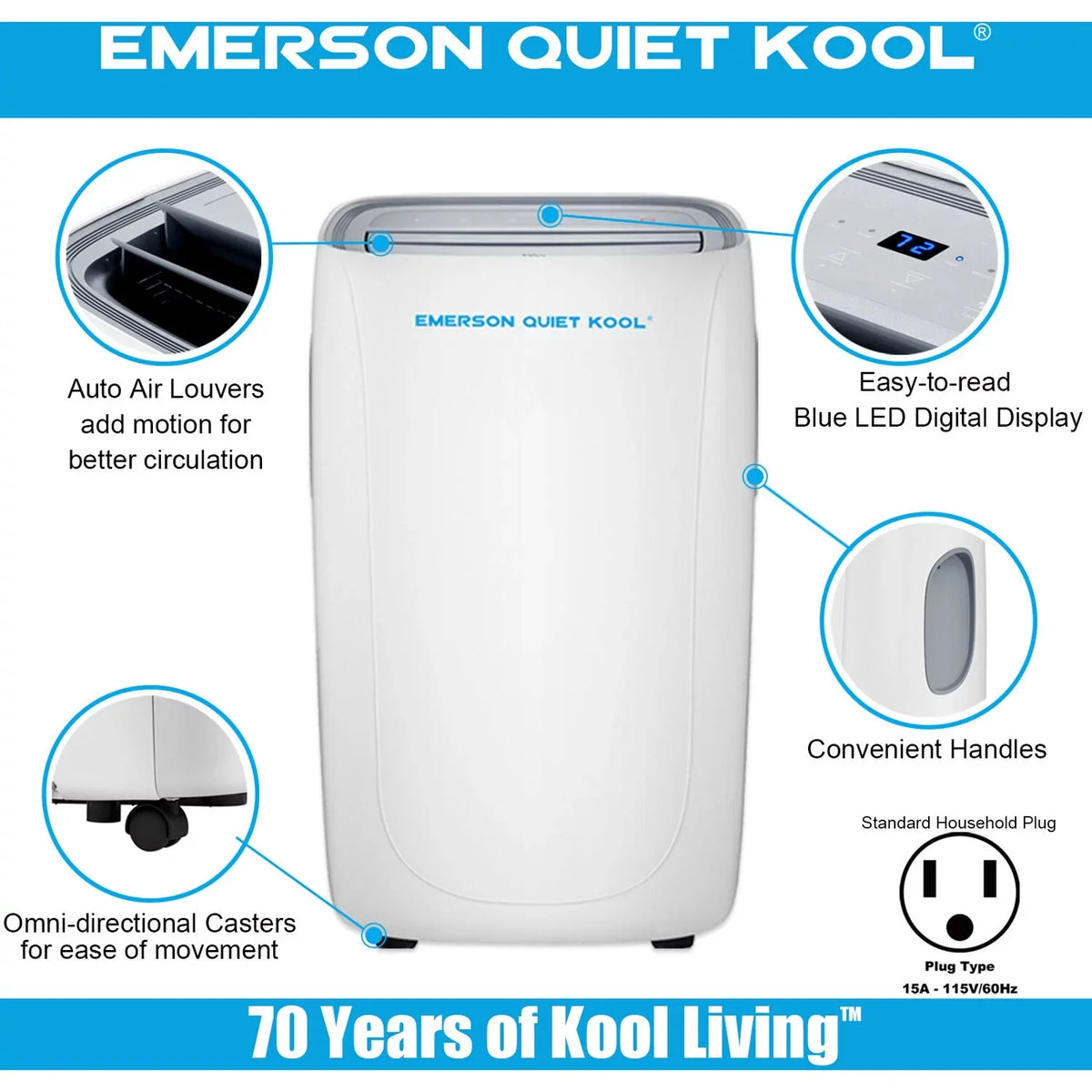 Ft.. Emerson Quiet Kool SMART Portable Air Conditioner with Remote, Wi-Fi, and Voice Control for Rooms up to 300-Sq