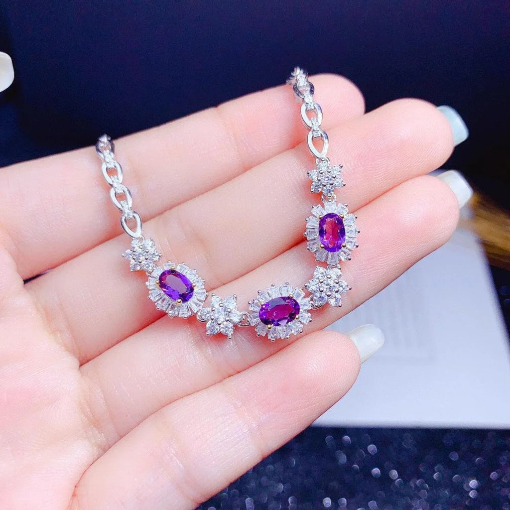 Natural Amethyst Bracelet Women S925 Sterling Silver Plated 18k Gold Inlaid Light Luxury