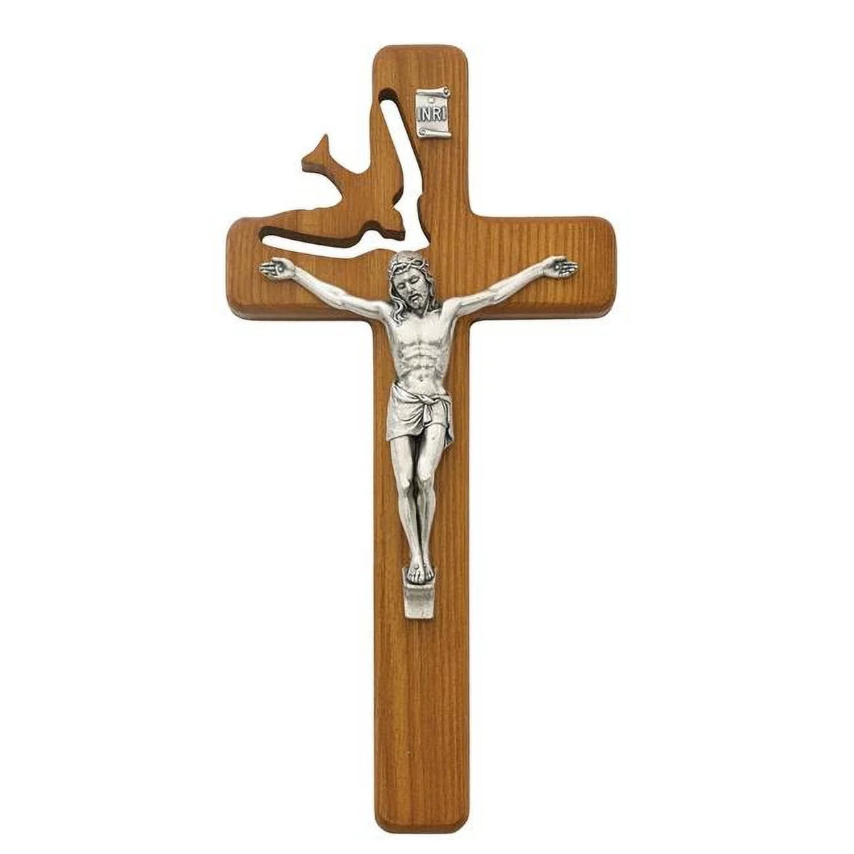 Walnut Stained Wood with Holy spirit Cut Out Crucifix. McVan 77-06 8 in