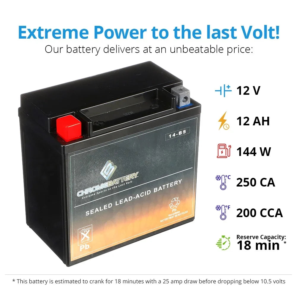 Tourer) 2003. E. C. Chrome Battery YTX14-BS (14-BS 12 Volt,12 Ah, 200 CCA) Motorcycle Battery for Honda 1100cc Vt1100c, C3, T Shadow (spirit, Aero, A