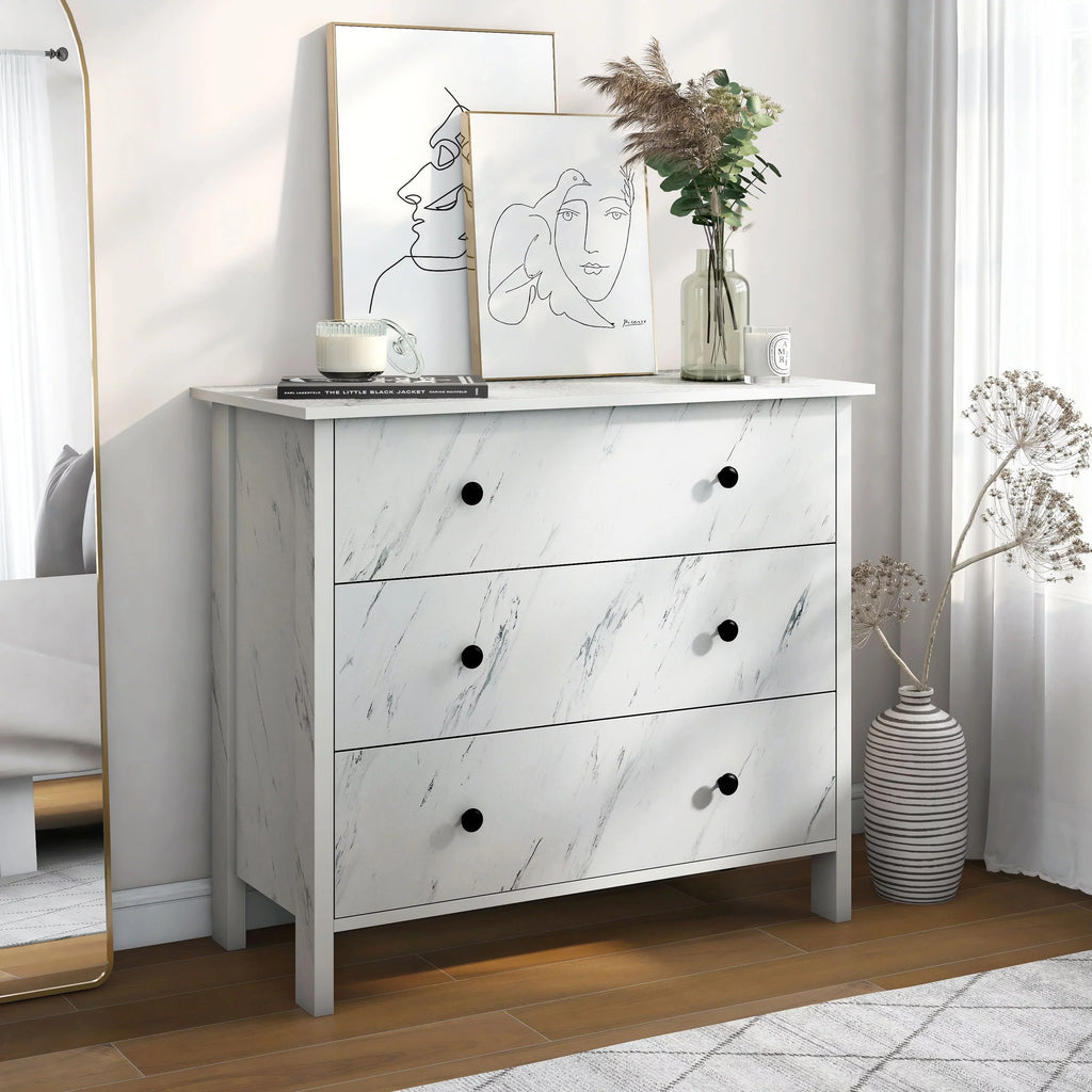 Denhour DH BASIC Transitional 34-inch Wide 3-Drawer Neutral Youth Dresser by  White Marble
