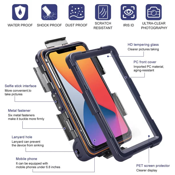 UrbanX Professional [15m/50ft] Swimming Diving Surfing Snorkeling Photo Video Waterproof Protective Case Underwater Housing for  Galaxy F62 And all Phones Up to 6.9 Inch LCD with Lanyard