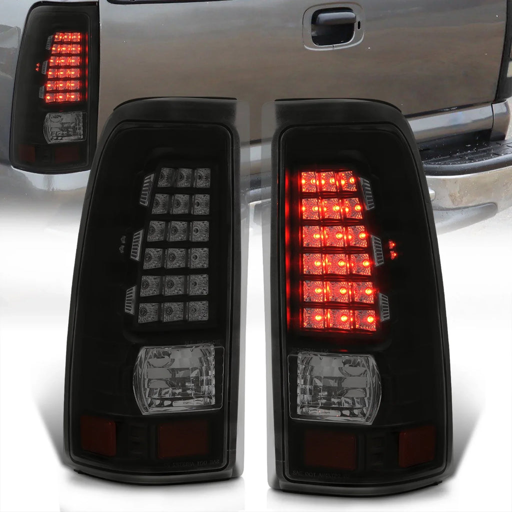 AJP Distributors Smoked Lens Black Housing LED Tail Lights Brake Stop Signal Driving Lamps Pair matching/Replacement For Chevy Silverado GMC Sierra Fleetside 1999 2000 2001 2002 2003 2004 2005 2006