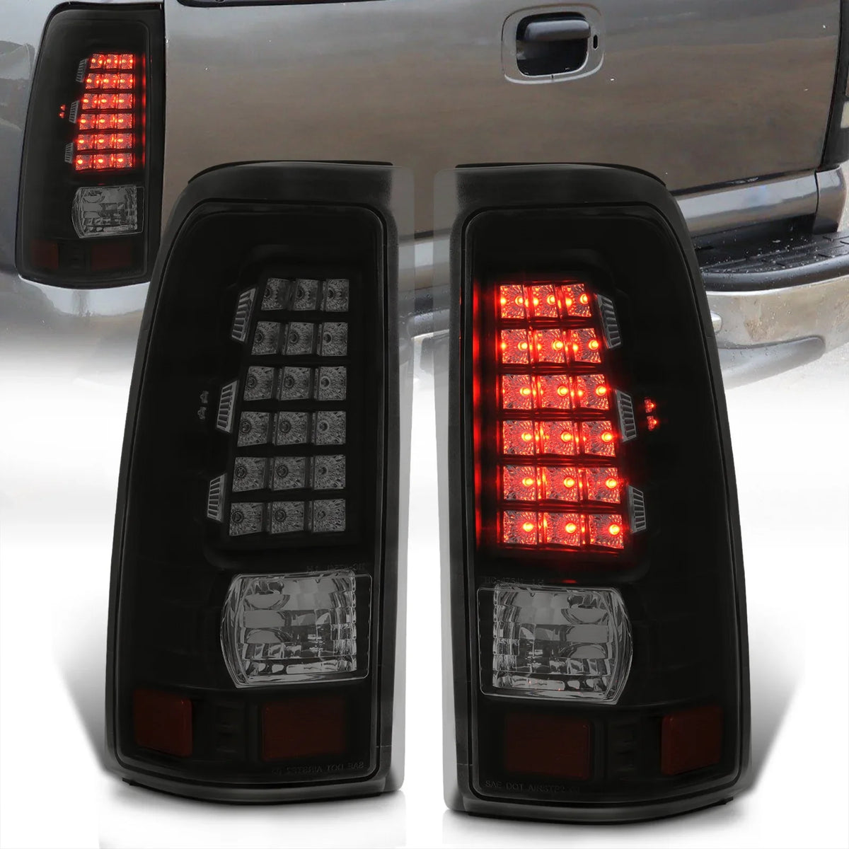 AJP Distributors Smoked Lens Black Housing LED Tail Lights Brake Stop Signal Driving Lamps Pair matching/Replacement For Chevy Silverado GMC Sierra Fleetside 1999 2000 2001 2002 2003 2004 2005 2006