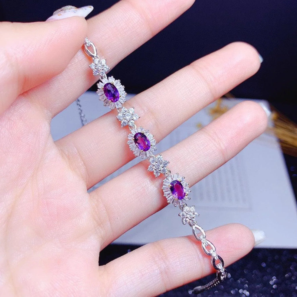 Natural Amethyst Bracelet Women S925 Sterling Silver Plated 18k Gold Inlaid Light Luxury