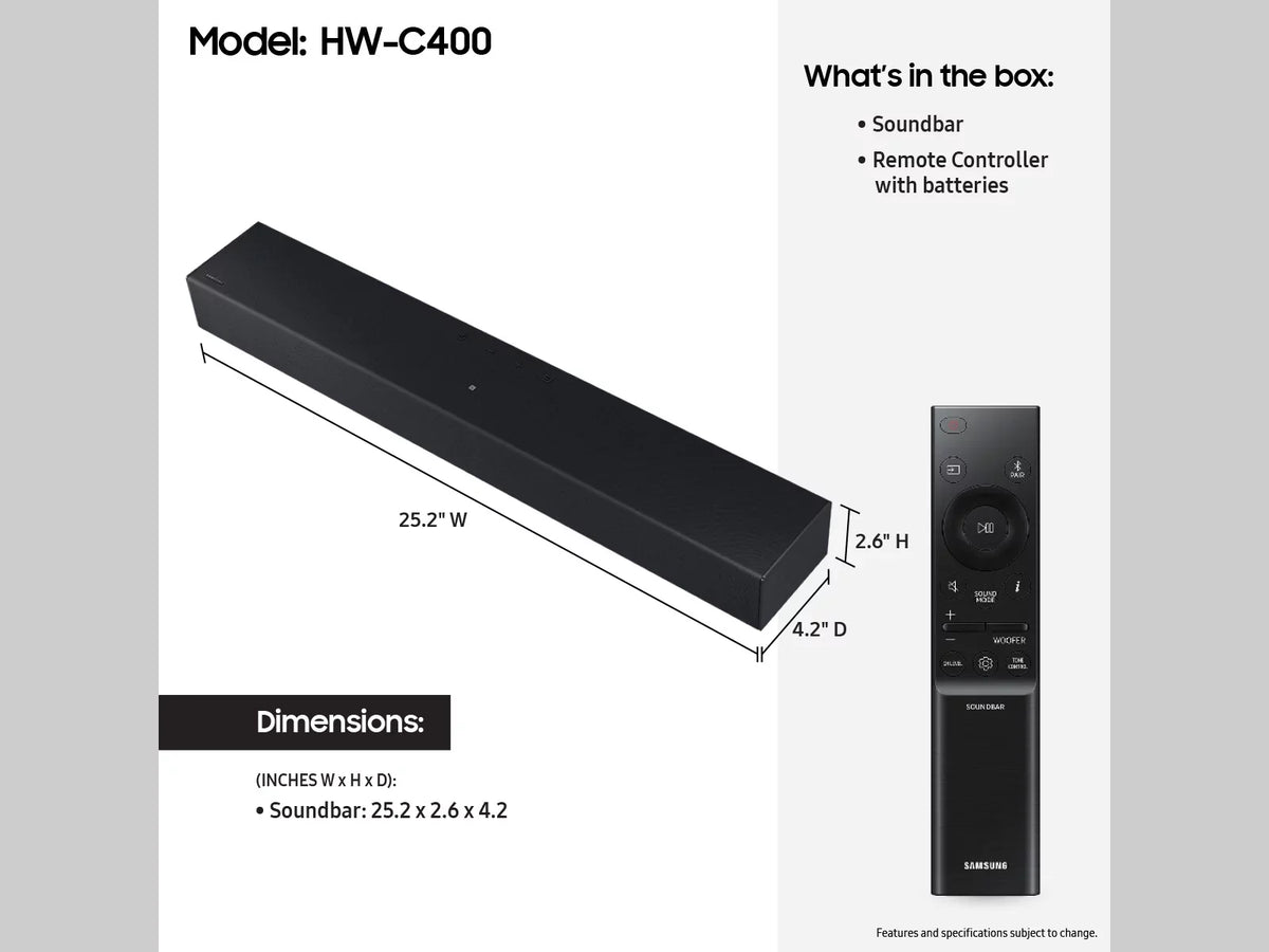 B-series 2.0ch Soundbar w/ Built-in Woofer HW-C400 2023