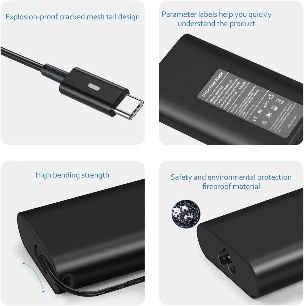 65W USB C Type C Adapter Laptop Charger for  Latitude 5520 5420 5290 5285 5179 5480 5400 5310 5320 7420 7410 7370