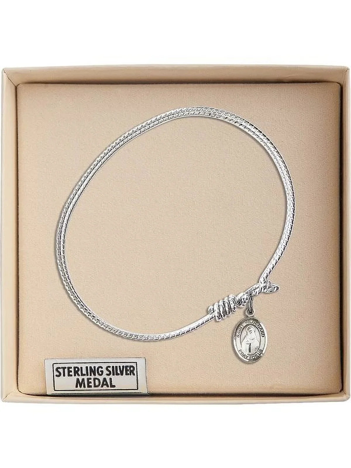 Hildegard von Bingen in Sterling Silver. 7 1/4 inch Oval Eye Hook Bangle Bracelet w/ St