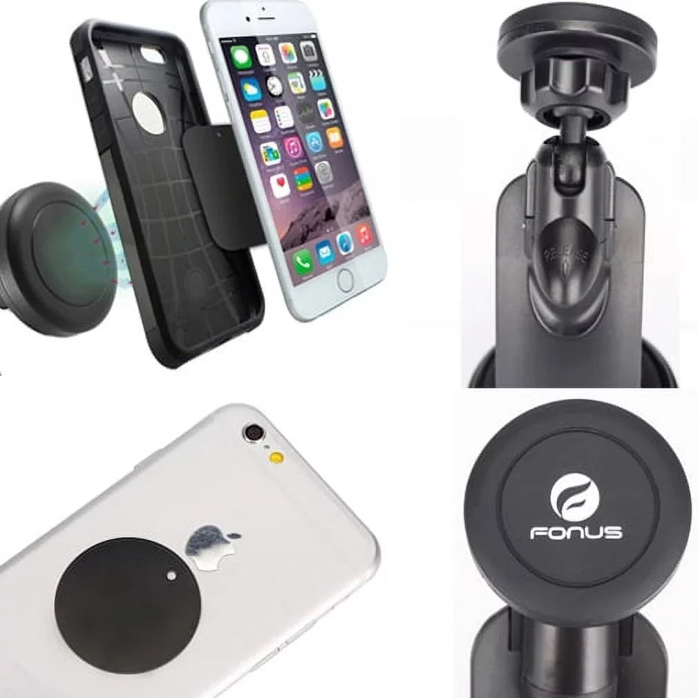 Premium Magnetic Car Mount Dash Windshield Holder Window Rotating Dock Stand Strong Grip Adjustable Suction QQP for  Galaxy J7 Perx V (2017), Mega 2 Note 2 On5 Prevail LTE S4, S5 Active, Mini