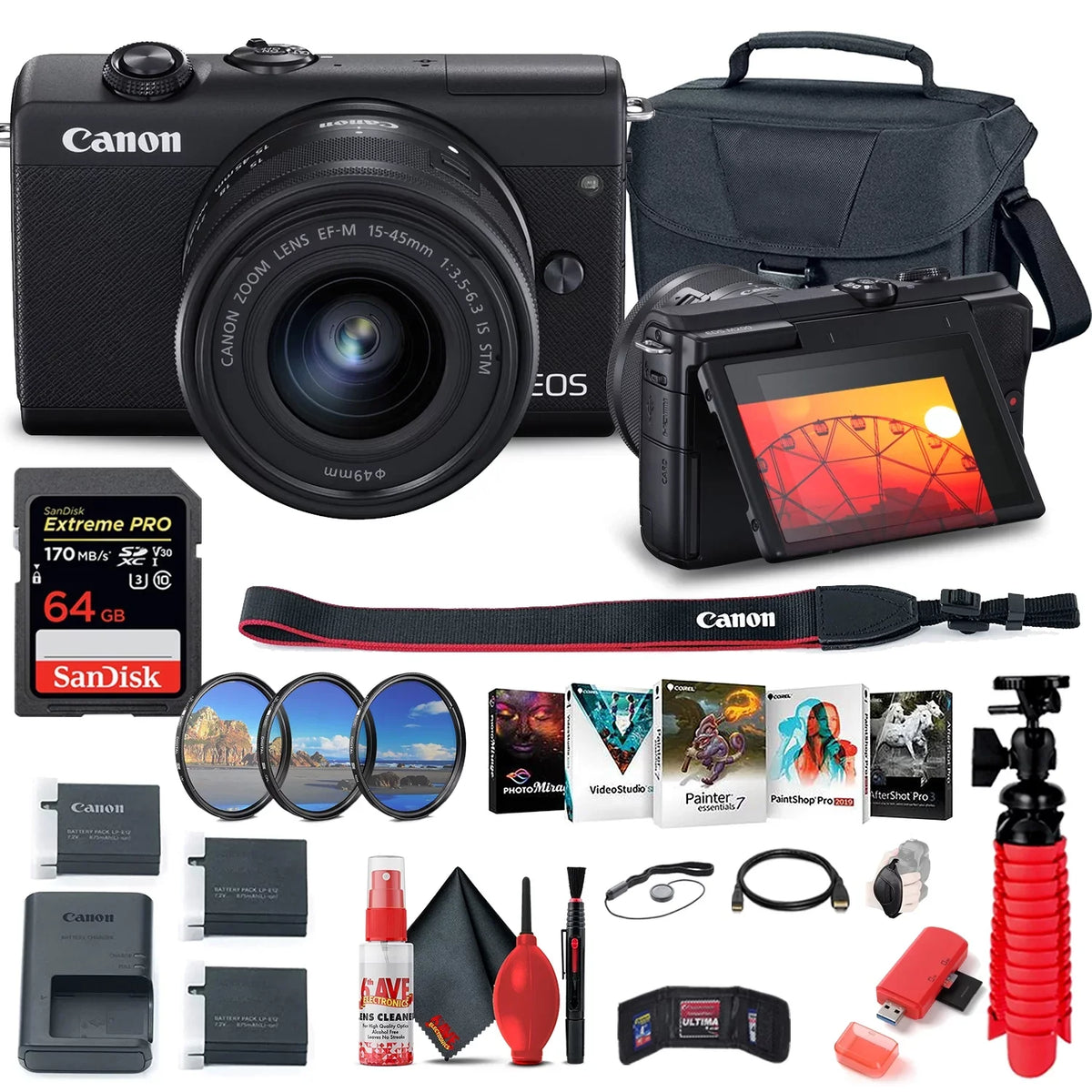 EOS M200 Mirrorless Digital Camera with 15-45mm Lens (3699C009) + More