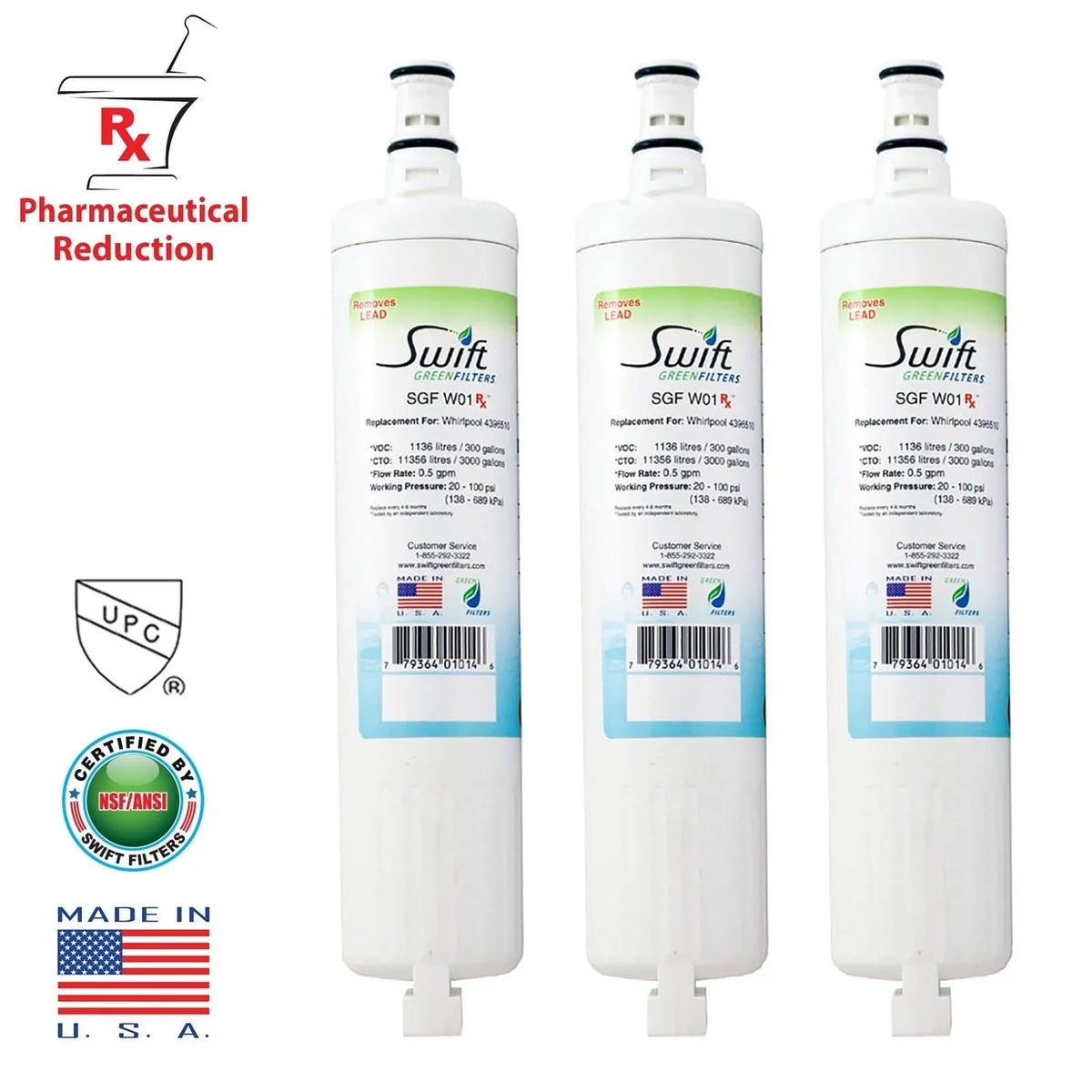 Swift Green Filters SGF-W01 RX Replacement Whirlpool 4396508 EDR5RXD1 Refrigerator aqua Filter (3 Pack)