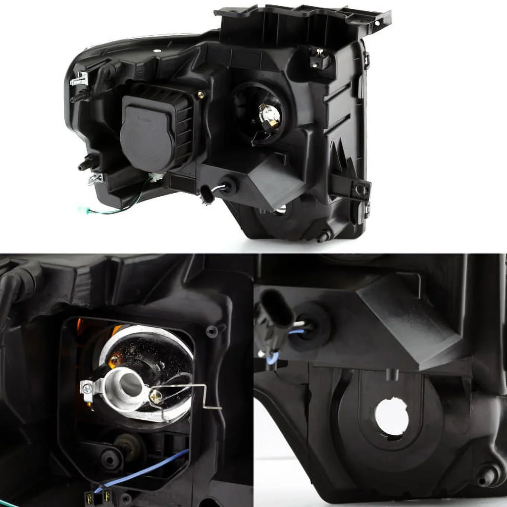 AKKON - For [Dual LED Halo Ring] 09-14 F150 F-150 Pickup Truck Black Projector Headlights + LED Tail light Set