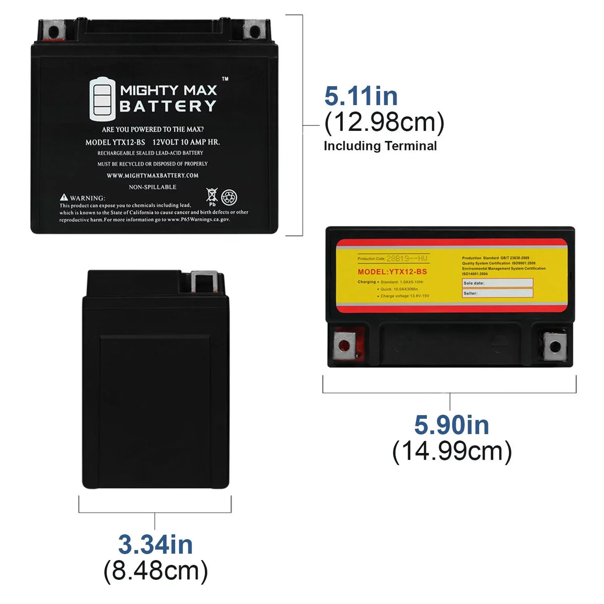 YTX12-BS 12V 10Ah Replacement Battery appropriate with Suzuki GSX-R1000, Z 01-04 - 4 Pack