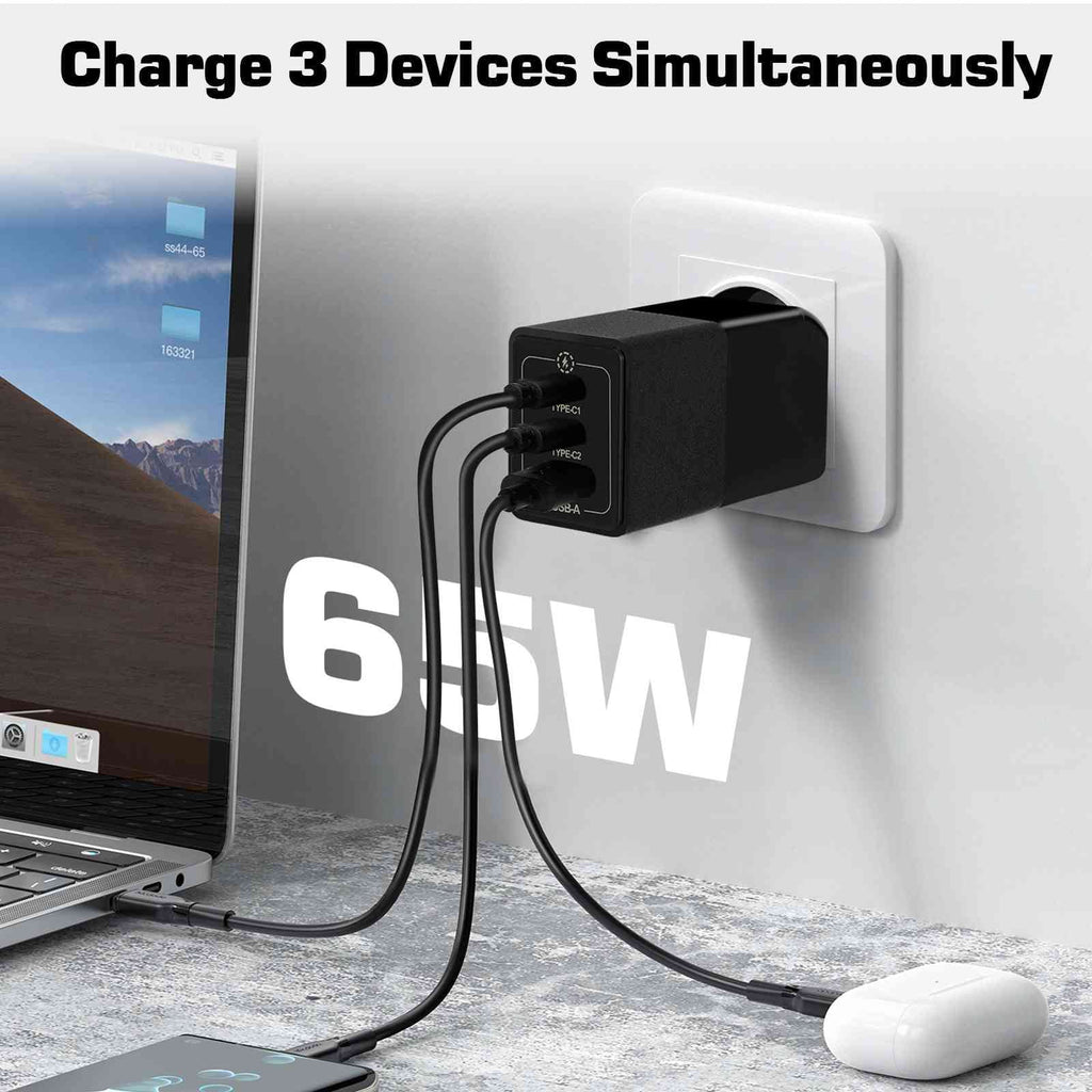 UrbanX 65W Fast Travel Charger with 3 Ports USB & Dual USB-C High-Speed Charging matching with Doogee S86/S88 Plus/S96 Pro/S58 Pro/S59, iPhone,  Galaxy, Google Pixel, MacBook, Steam Deck