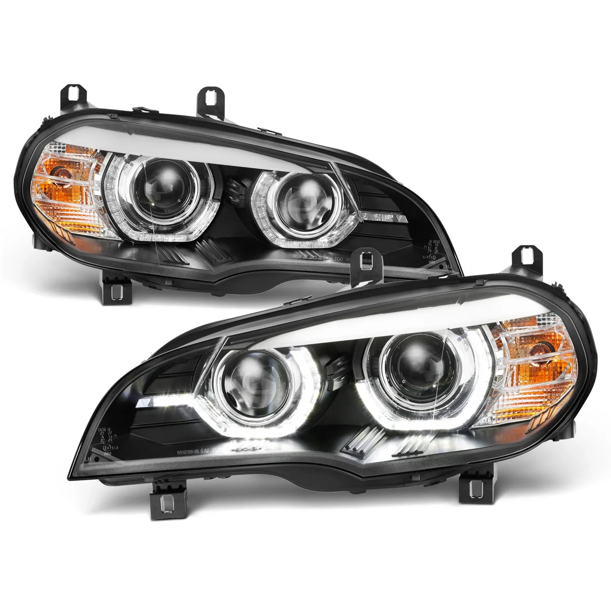 AKKON - For 2007-2010  E70 X5 HID [w/ AFS Model] LED Halo DRL Projector Black Headlights Driver Left+Passenger Right Pair