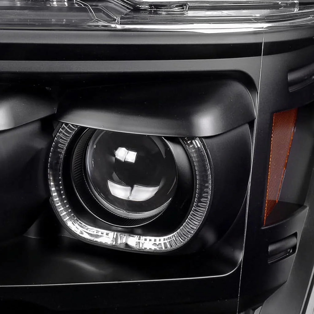 AKKON - For [Dual LED Halo Ring] 09-14 F150 F-150 Pickup Truck Black Projector Headlights + LED Tail light Set