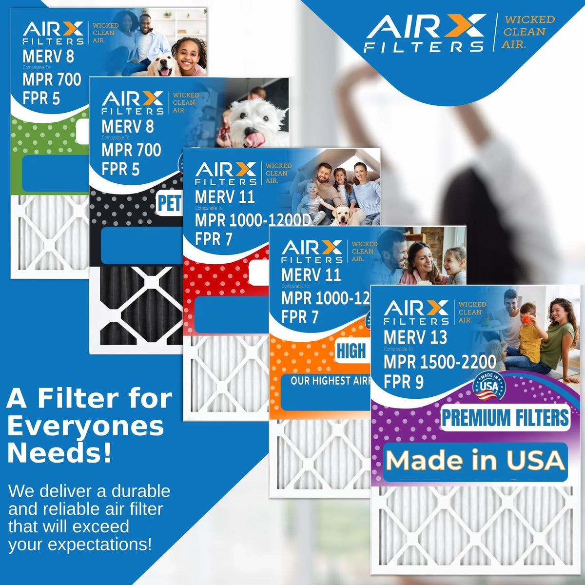 20x25x5 Air Filter MERV 13 Comparable to MPR 1500 - 2200 & FPR 9 matching with Honeywell FC100A1037 Premium USA Made 20x25x5 Furnace Filter 1 Single Filter by AIRX FILTERS WICKED CLEAN AIR.