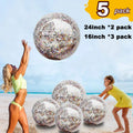 Lina Inflatable Beach Ball Pool Accessory Glitter Confetti 16 & 24 Inch Outdoor Beach Theme liquid Sand Toy Beach Party Decoration, Pool Party Supplies Beach Balls -Set of 5 |