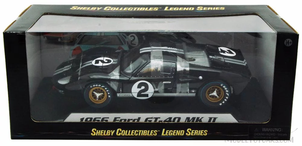 1966  GT-40 MK II #2, Black w/ Silver Stripes - Shelby  SC408 - 1/18 Scale Diecast Model Toy Car