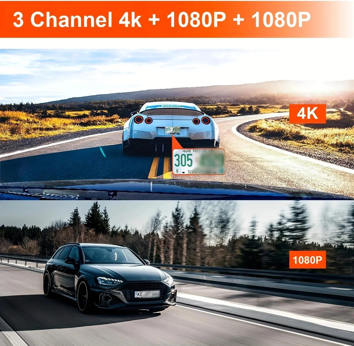 VVCAR 3 Channels Dash Cam 4K GPS 11" Touch Screen Rear View Mirror Camera for Car Night Vision G-Sensor Parking Monitor 32GB Card