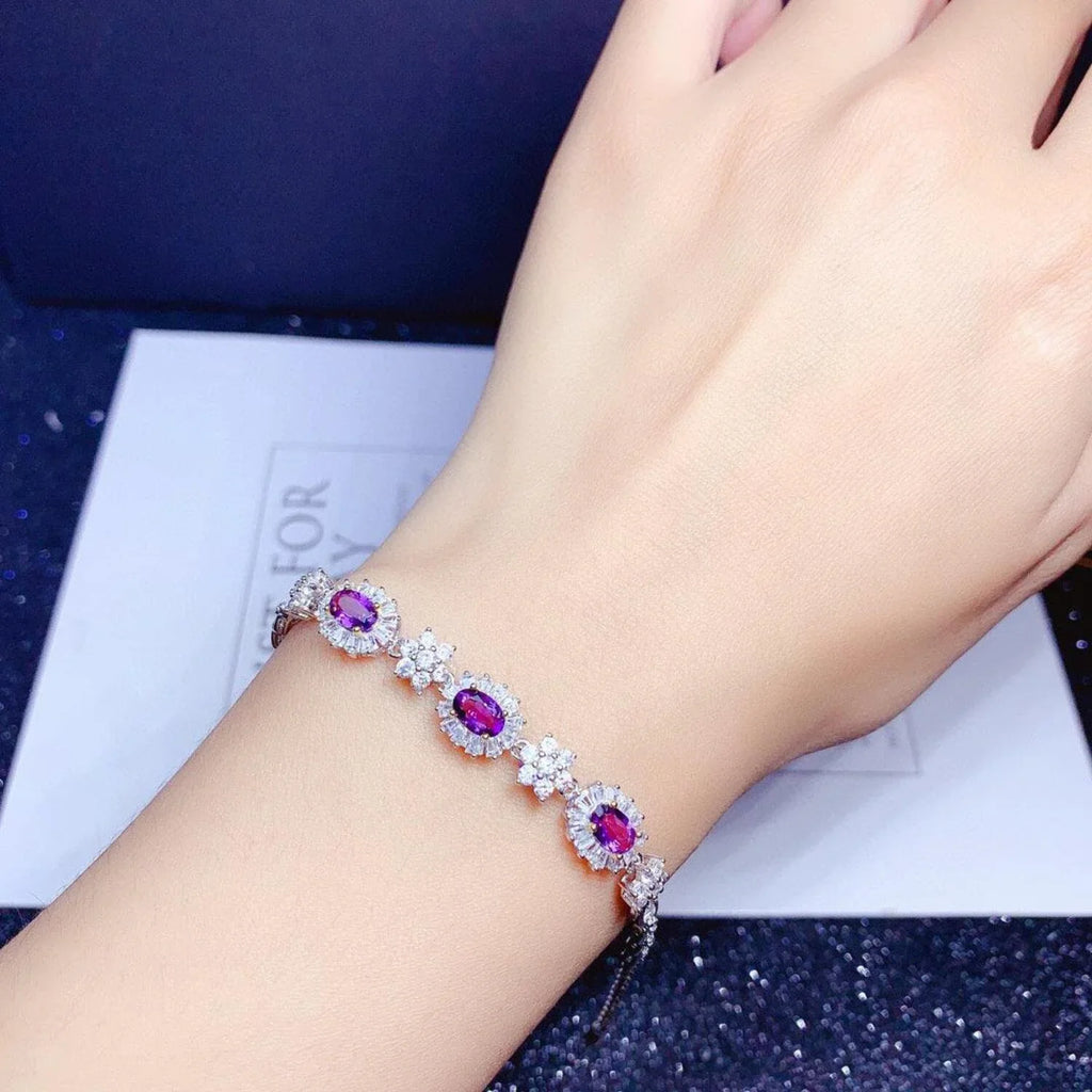 Natural Amethyst Bracelet Women S925 Sterling Silver Plated 18k Gold Inlaid Light Luxury