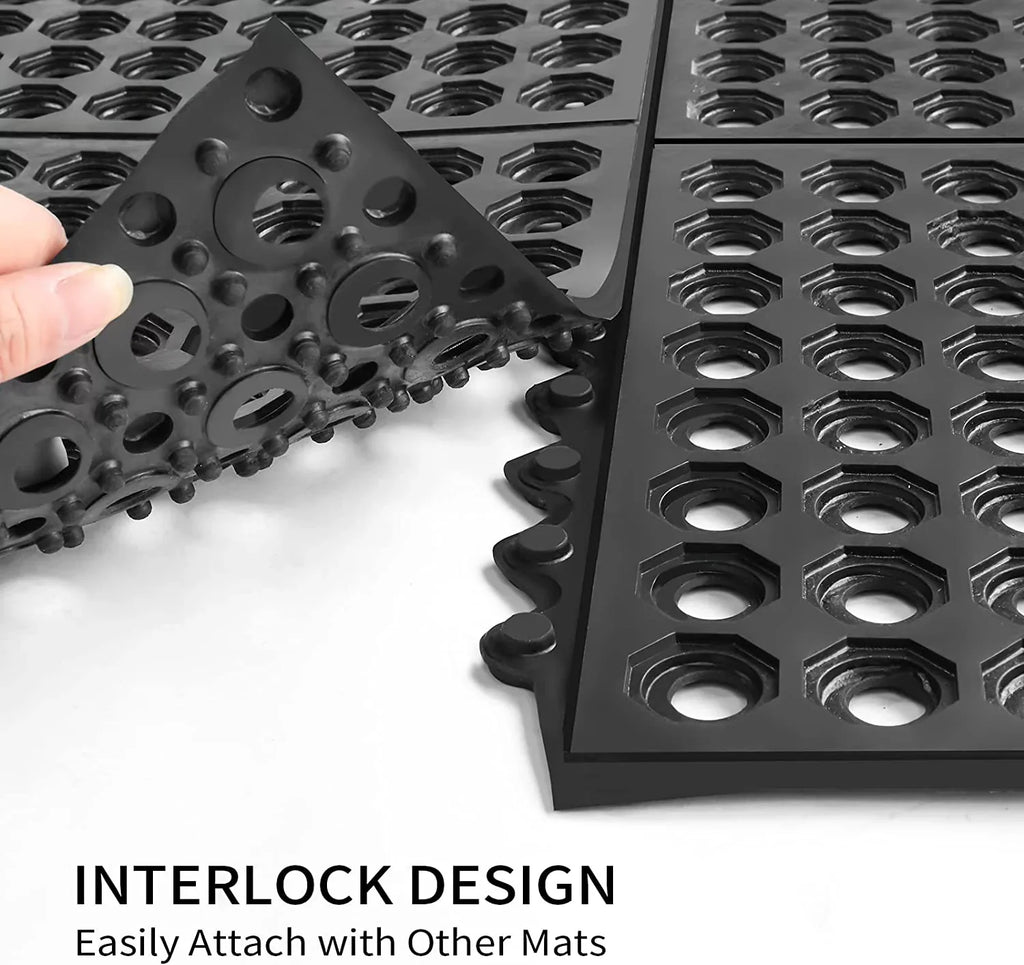 2-Pack Interlocking Rubber Floor Mat for Restaurant Kitchen Bar Garage Anti Fatigue Flooring, Non-Slip Outdoor Shower Pool Drainage Mat. ROVSUN 36 x 36 in