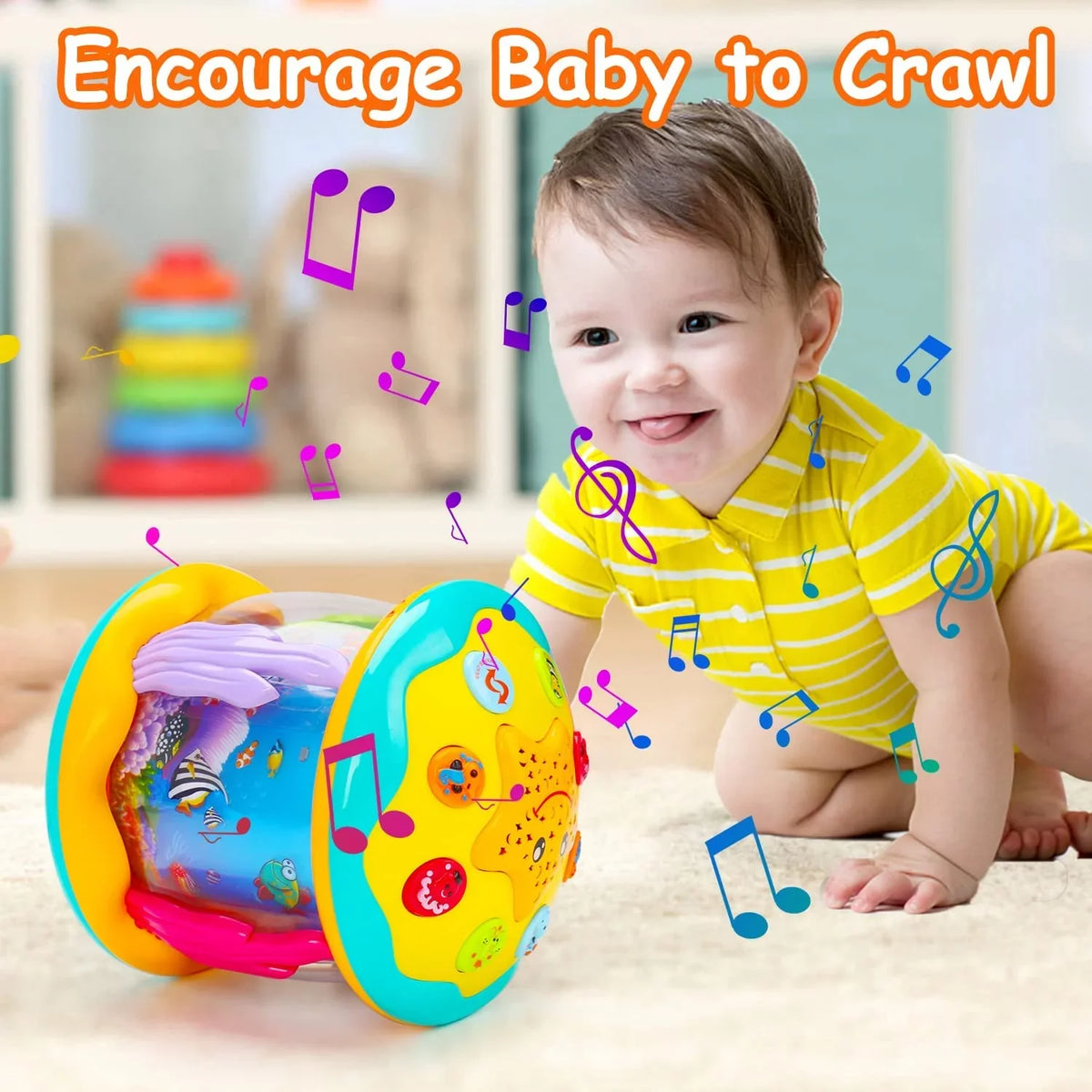 ISHANTECH Baby Toys 6 to 12 Months 4 in 1 Musical Projector Ocean Rotating Tummy Time Learning Crawling Light Up Toys